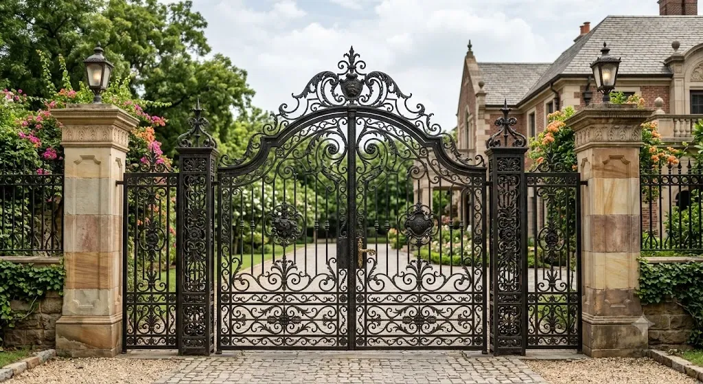 Decorative Cast Iron Main Gate in Traditional Ornate Pattern